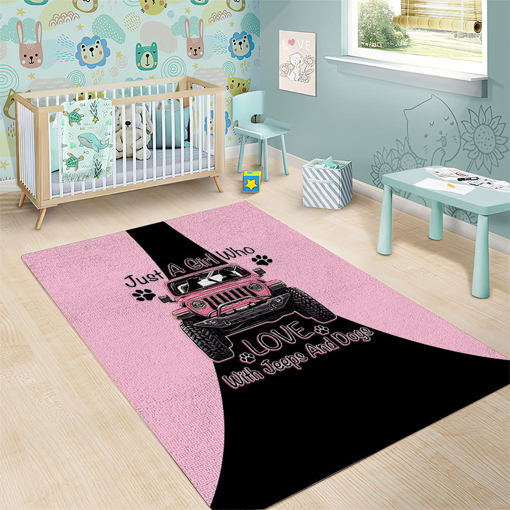 Just A Girl Who Love With Jeeps And Dogs Area Rug Pink Off-Road Illustration with Cute Paw Print Graphic Style TS04