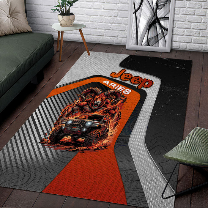 Jeep Aries Zodiac Area Rug Fire Ram Off Road Beast Illustration Bold Flame Style TS04