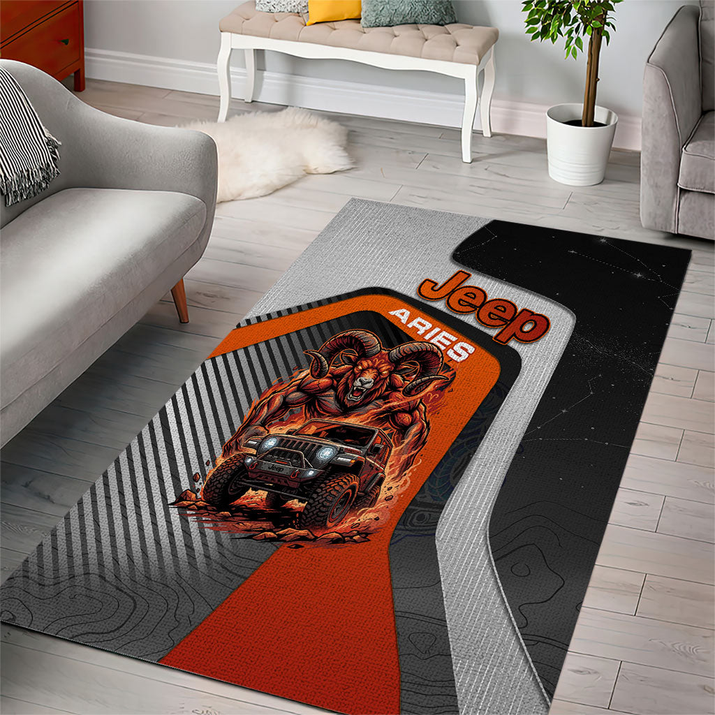 Jeep Aries Zodiac Area Rug Fire Ram Off Road Beast Illustration Bold Flame Style TS04