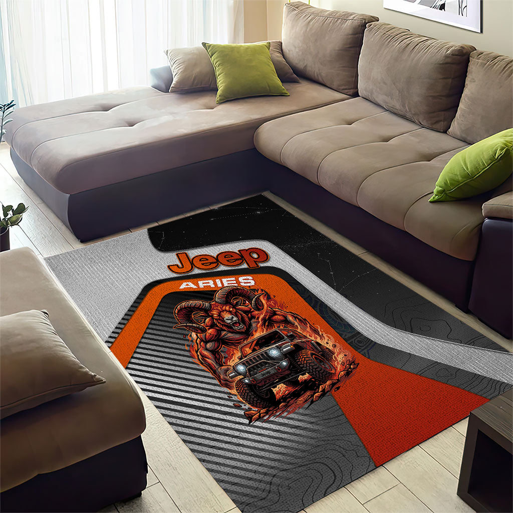 Jeep Aries Zodiac Area Rug Fire Ram Off Road Beast Illustration Bold Flame Style TS04