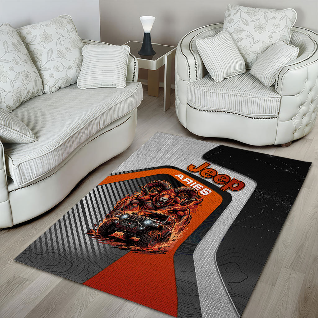 Jeep Aries Zodiac Area Rug Fire Ram Off Road Beast Illustration Bold Flame Style TS04