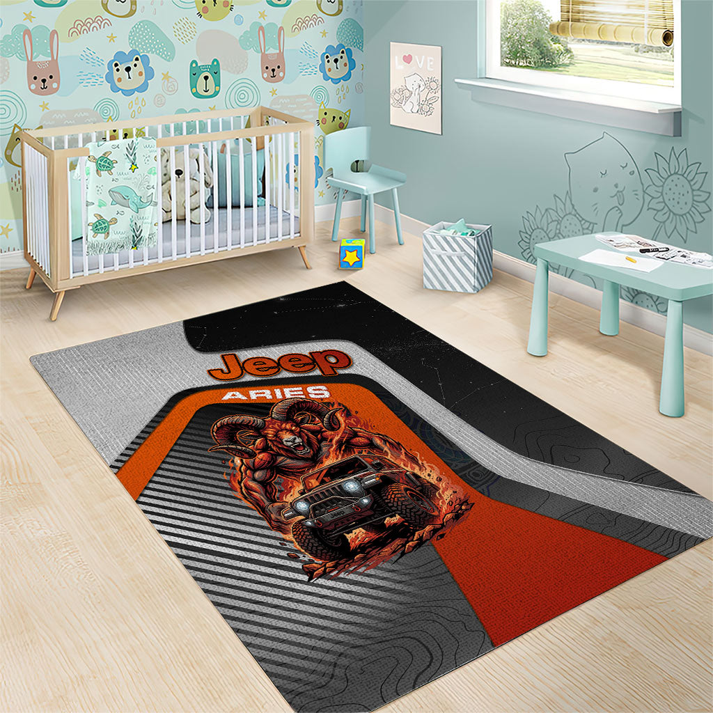 Jeep Aries Zodiac Area Rug Fire Ram Off Road Beast Illustration Bold Flame Style TS04