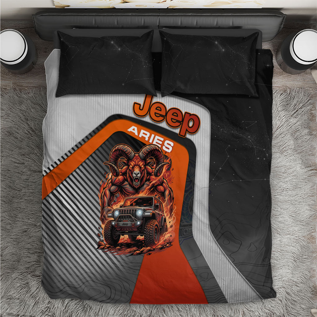 Jeep Aries Zodiac Bedding Set Fire Ram Off Road Beast Illustration Bold Flame Style