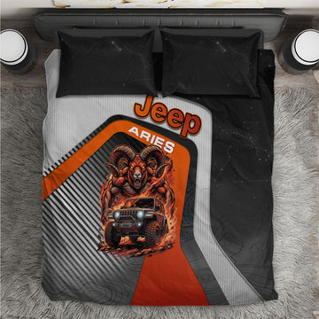 Jeep Aries Zodiac Bedding Set Fire Ram Off Road Beast Illustration Bold Flame Style