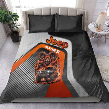 Jeep Aries Zodiac Bedding Set Fire Ram Off Road Beast Illustration Bold Flame Style