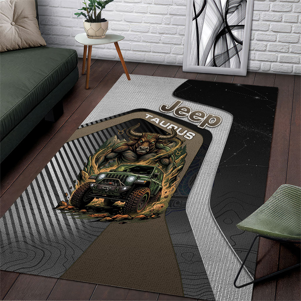 Jeep Taurus Zodiac Area Rug Powerful Bull Off Road Beast Earth Tone Illustration TS04