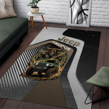 Jeep Taurus Zodiac Area Rug Powerful Bull Off Road Beast Earth Tone Illustration TS04