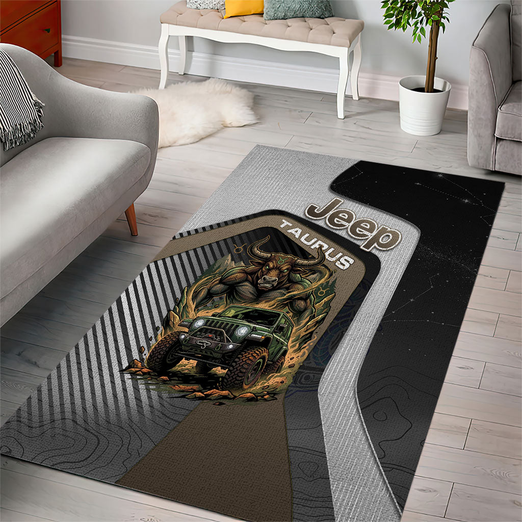 Jeep Taurus Zodiac Area Rug Powerful Bull Off Road Beast Earth Tone Illustration TS04