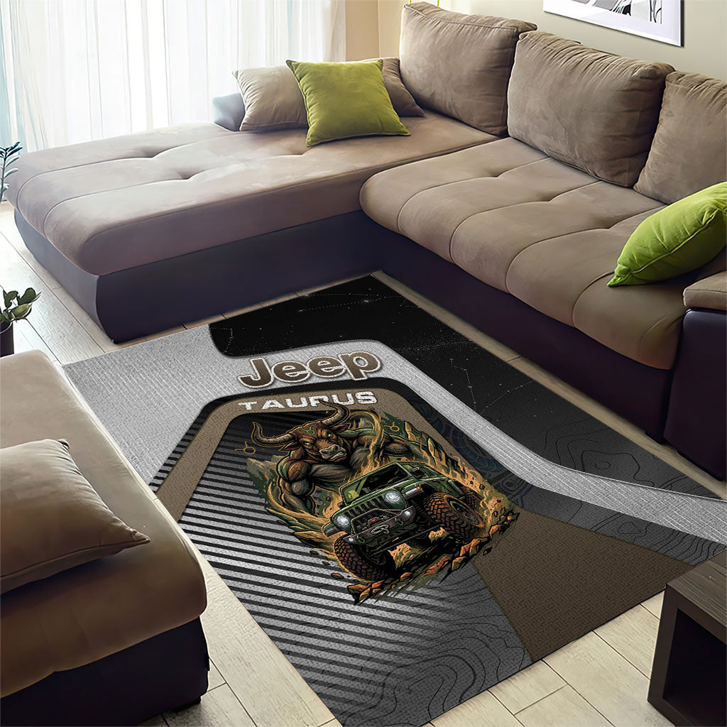 Jeep Taurus Zodiac Area Rug Powerful Bull Off Road Beast Earth Tone Illustration TS04