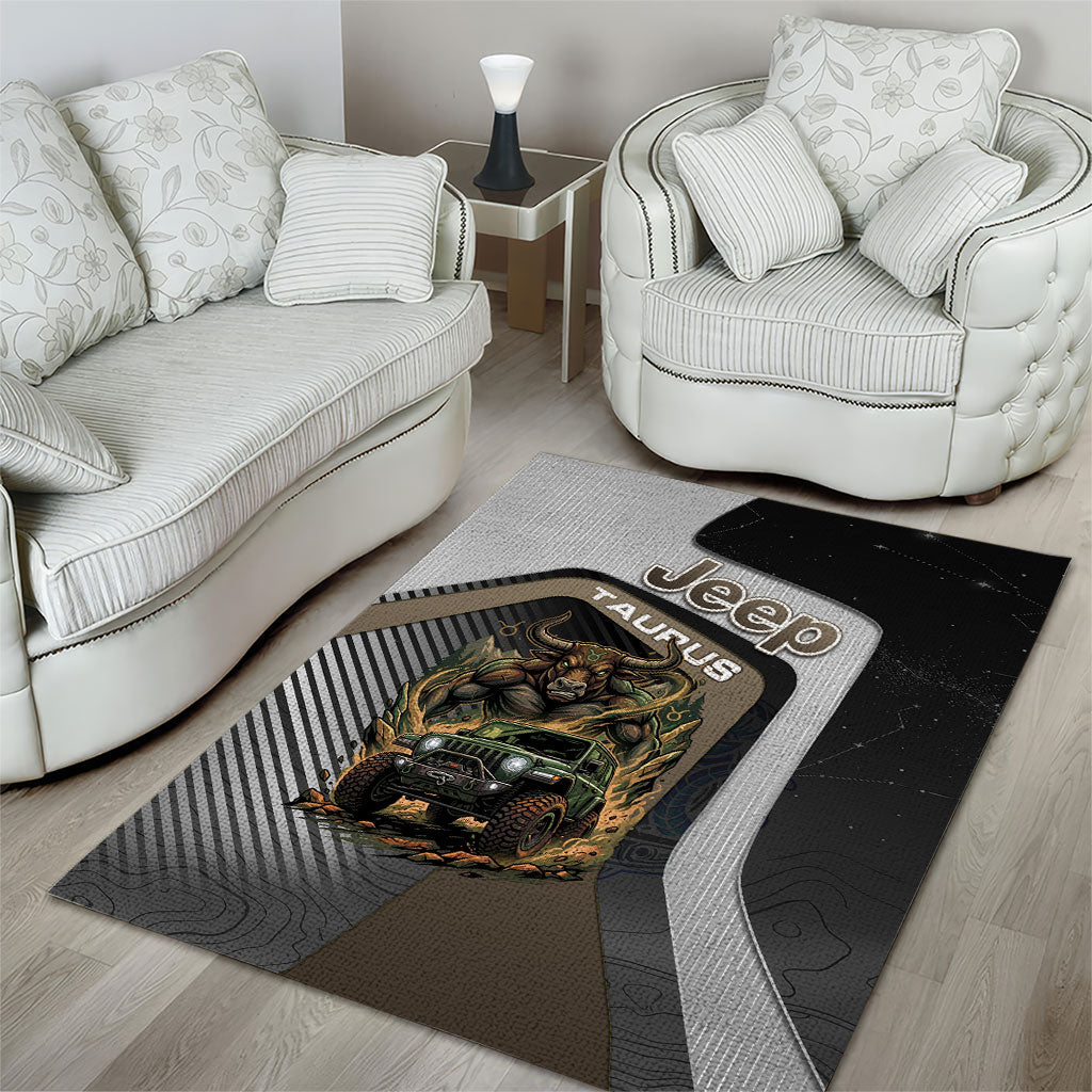 Jeep Taurus Zodiac Area Rug Powerful Bull Off Road Beast Earth Tone Illustration TS04