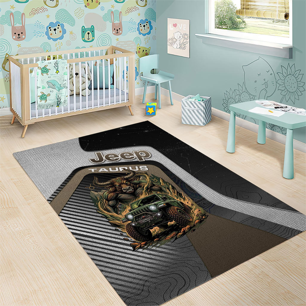 Jeep Taurus Zodiac Area Rug Powerful Bull Off Road Beast Earth Tone Illustration TS04