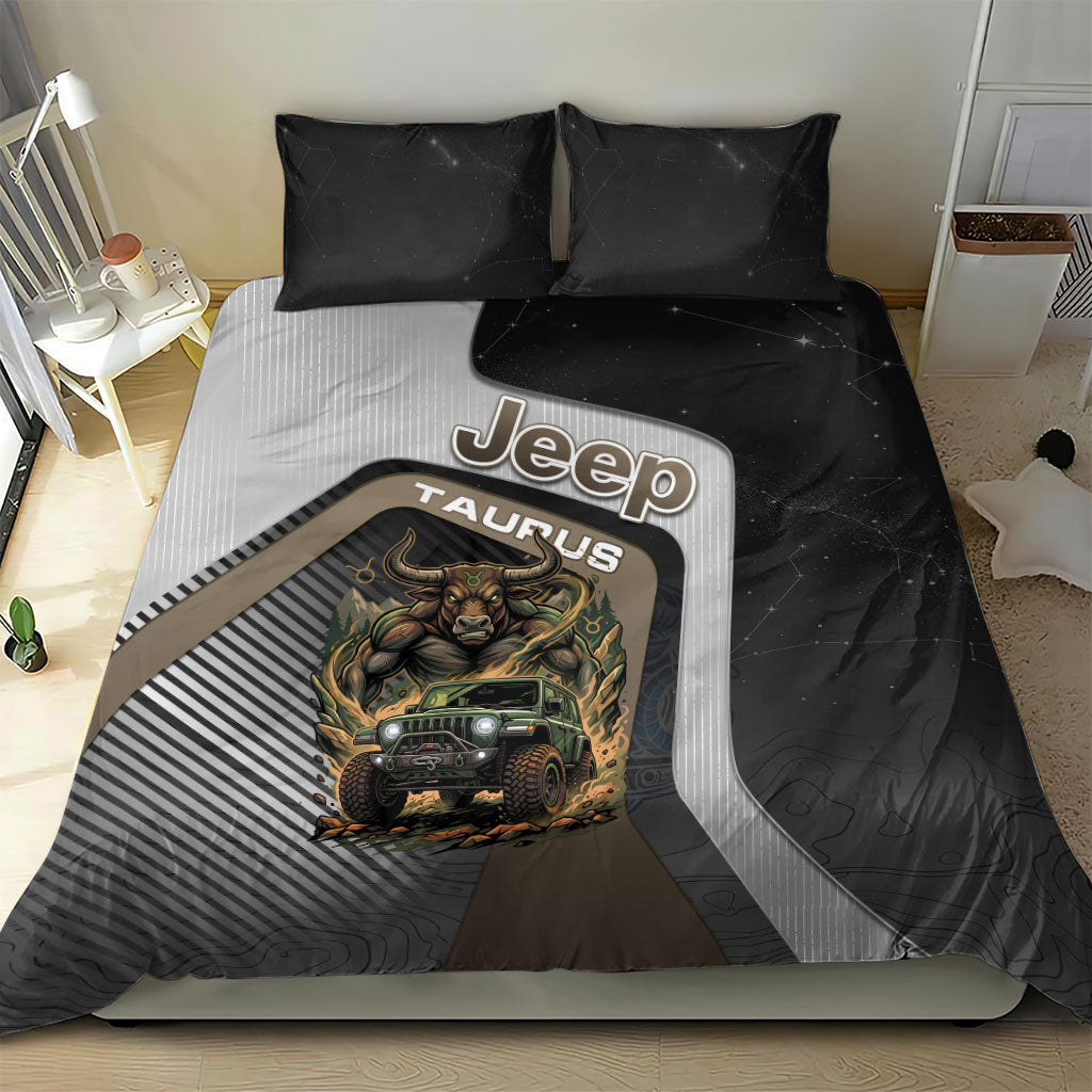 Jeep Taurus Zodiac Bedding Set Powerful Bull Off Road Beast Earth Tone Illustration
