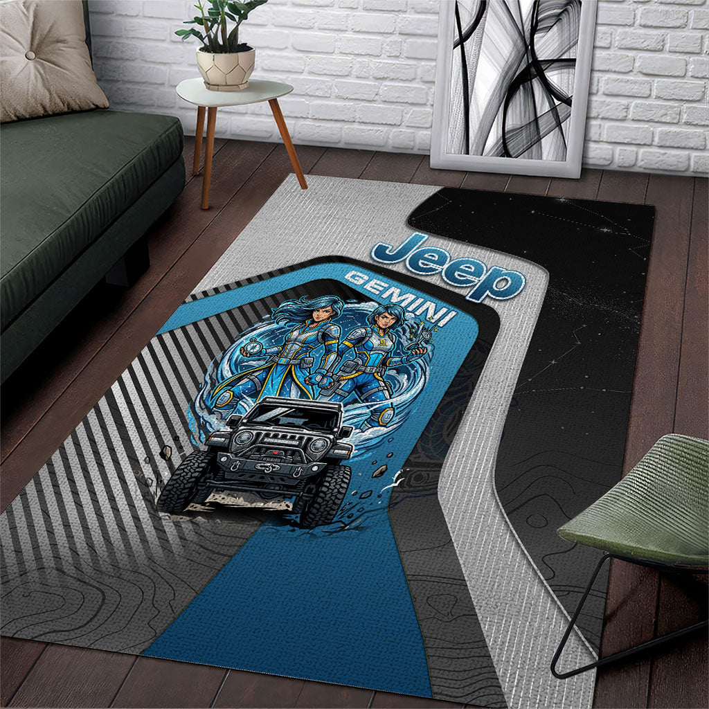 Jeep Gemini Zodiac Area Rug Twin Warriors Cosmic Off Road Adventure Blue Tech Style TS04