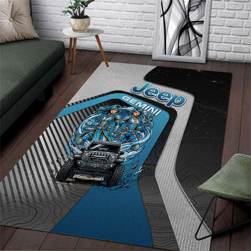 Jeep Gemini Zodiac Area Rug Twin Warriors Cosmic Off Road Adventure Blue Tech Style TS04