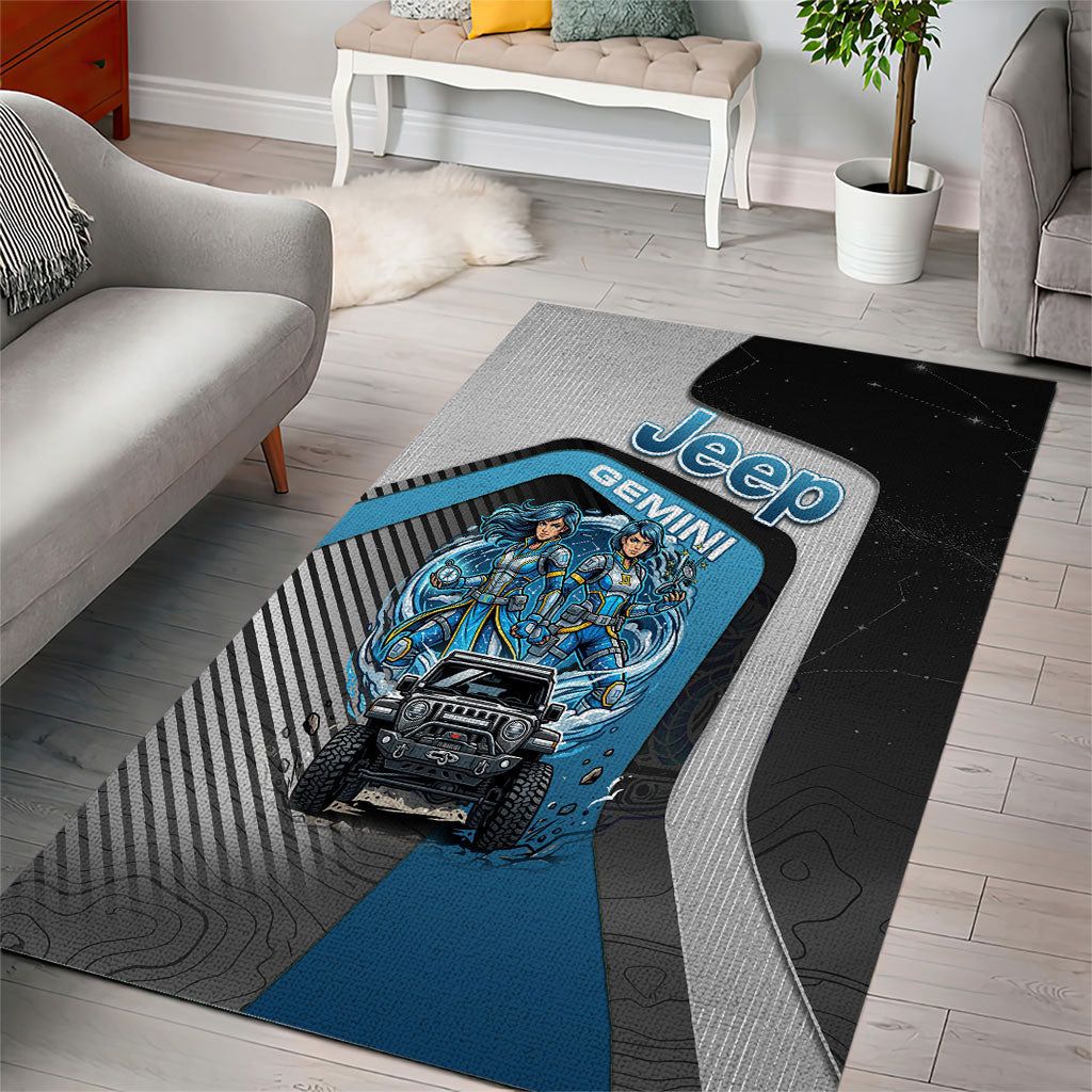 Jeep Gemini Zodiac Area Rug Twin Warriors Cosmic Off Road Adventure Blue Tech Style TS04