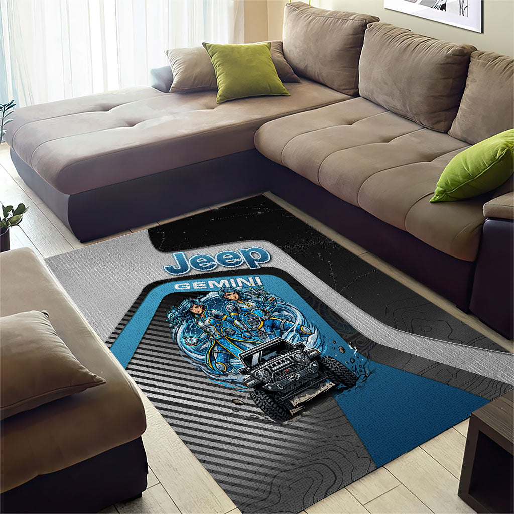 Jeep Gemini Zodiac Area Rug Twin Warriors Cosmic Off Road Adventure Blue Tech Style TS04