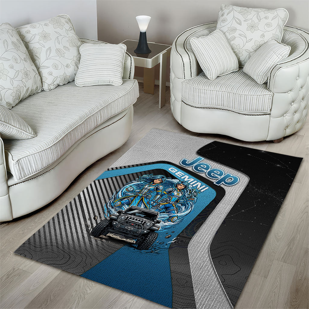 Jeep Gemini Zodiac Area Rug Twin Warriors Cosmic Off Road Adventure Blue Tech Style TS04