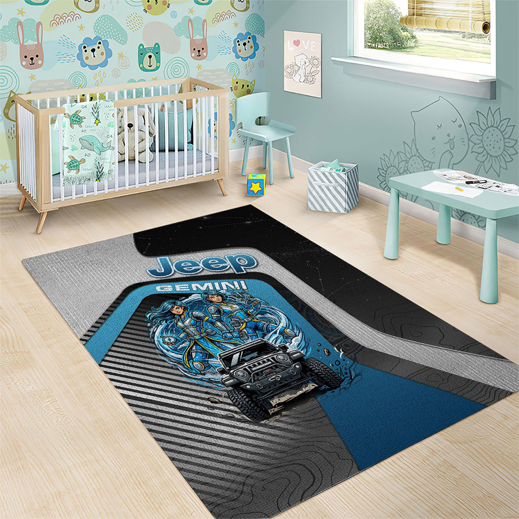 Jeep Gemini Zodiac Area Rug Twin Warriors Cosmic Off Road Adventure Blue Tech Style TS04