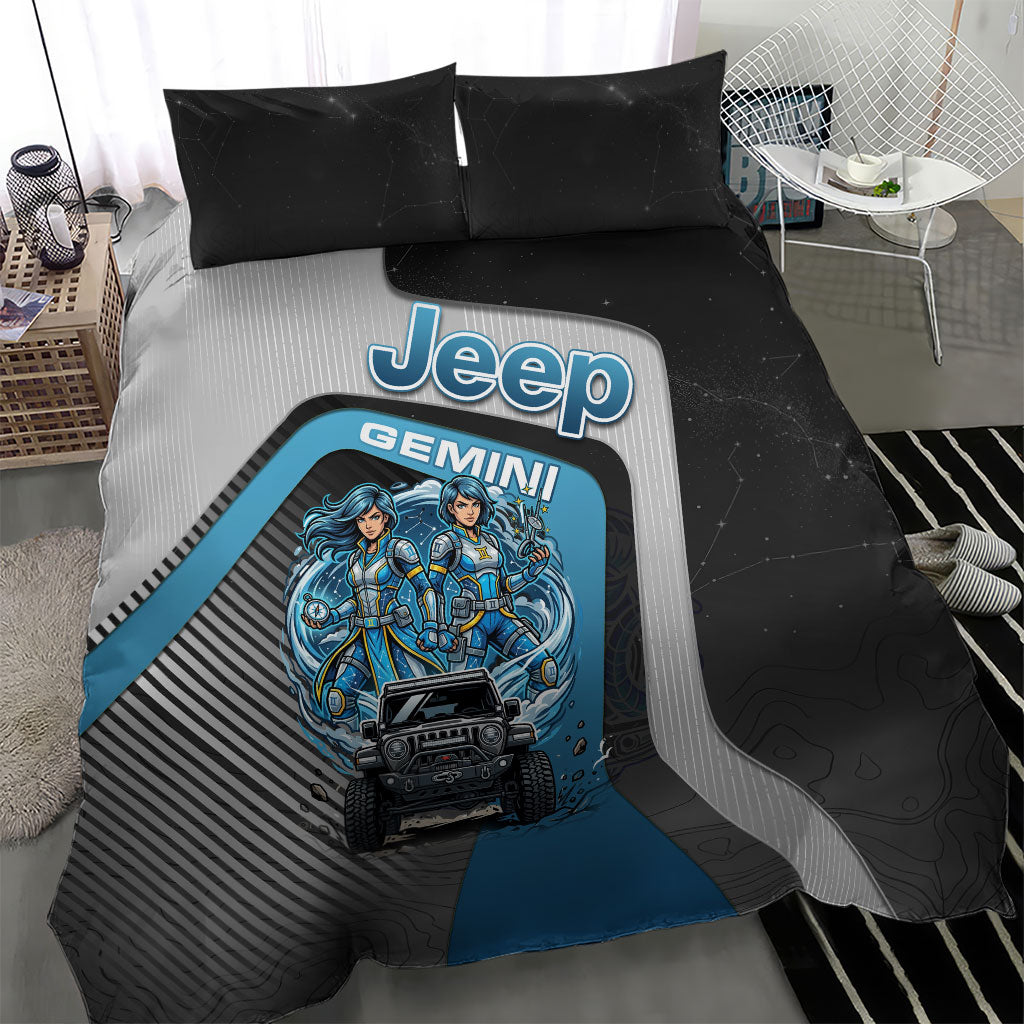 Jeep Gemini Zodiac Bedding Set Twin Warriors Cosmic Off Road Adventure Blue Tech Style