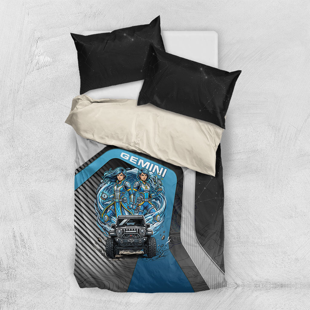 Jeep Gemini Zodiac Bedding Set Twin Warriors Cosmic Off Road Adventure Blue Tech Style