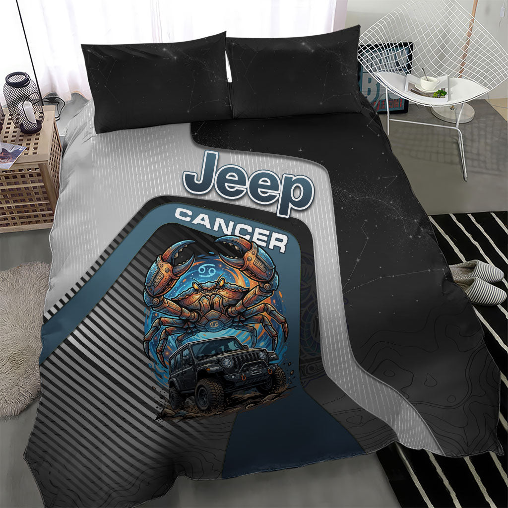 Jeep Cancer Zodiac Bedding Set Mechanical Crab Ocean Warrior Off Road Cosmic Style