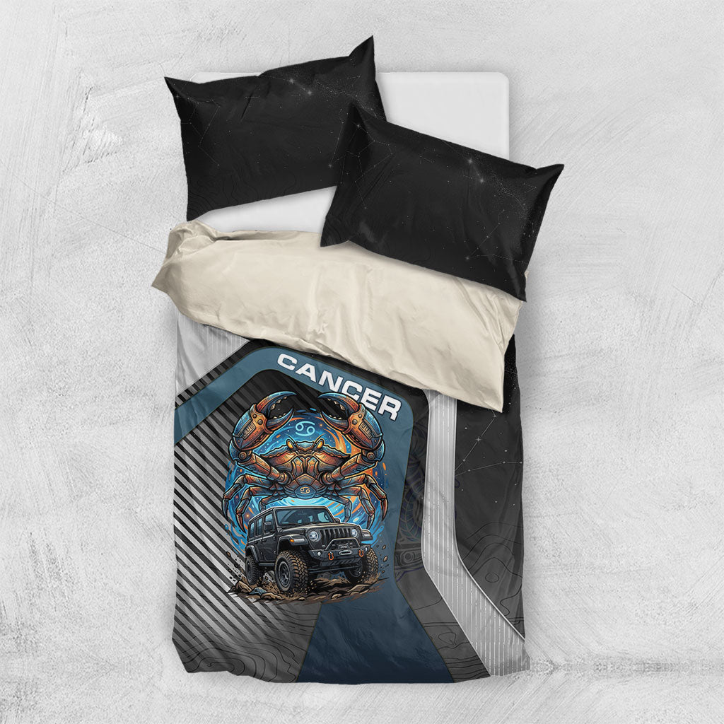 Jeep Cancer Zodiac Bedding Set Mechanical Crab Ocean Warrior Off Road Cosmic Style