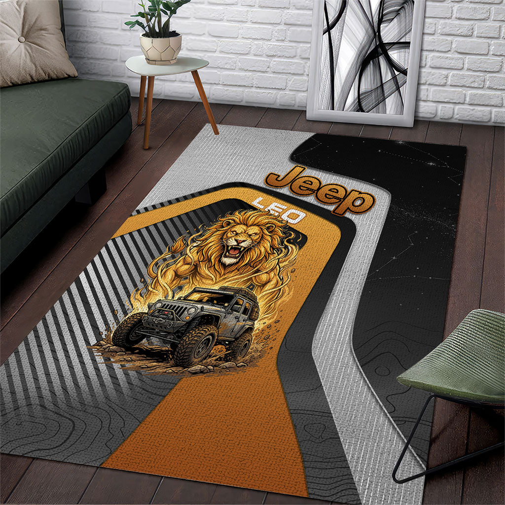 Jeep Leo Zodiac Area Rug Majestic Lion Off Road Power Golden Flame Illustration TS04