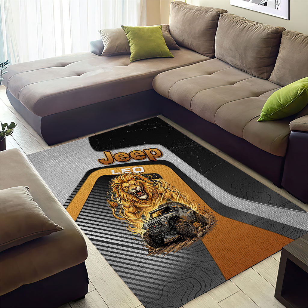 Jeep Leo Zodiac Area Rug Majestic Lion Off Road Power Golden Flame Illustration TS04