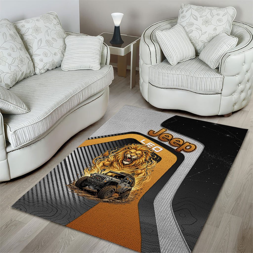 Jeep Leo Zodiac Area Rug Majestic Lion Off Road Power Golden Flame Illustration TS04