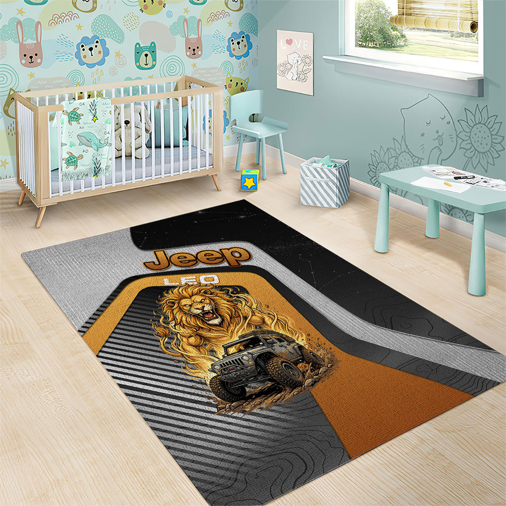 Jeep Leo Zodiac Area Rug Majestic Lion Off Road Power Golden Flame Illustration TS04