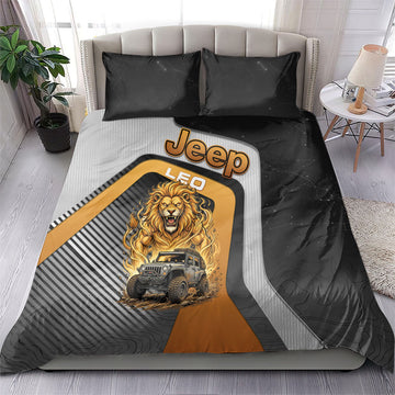 Jeep Leo Zodiac Bedding Set Majestic Lion Off Road Power Golden Flame Illustration