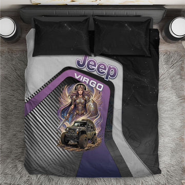 Jeep Virgo Zodiac Bedding Set Celestial Maiden Warrior Off Road Mystic Purple Style