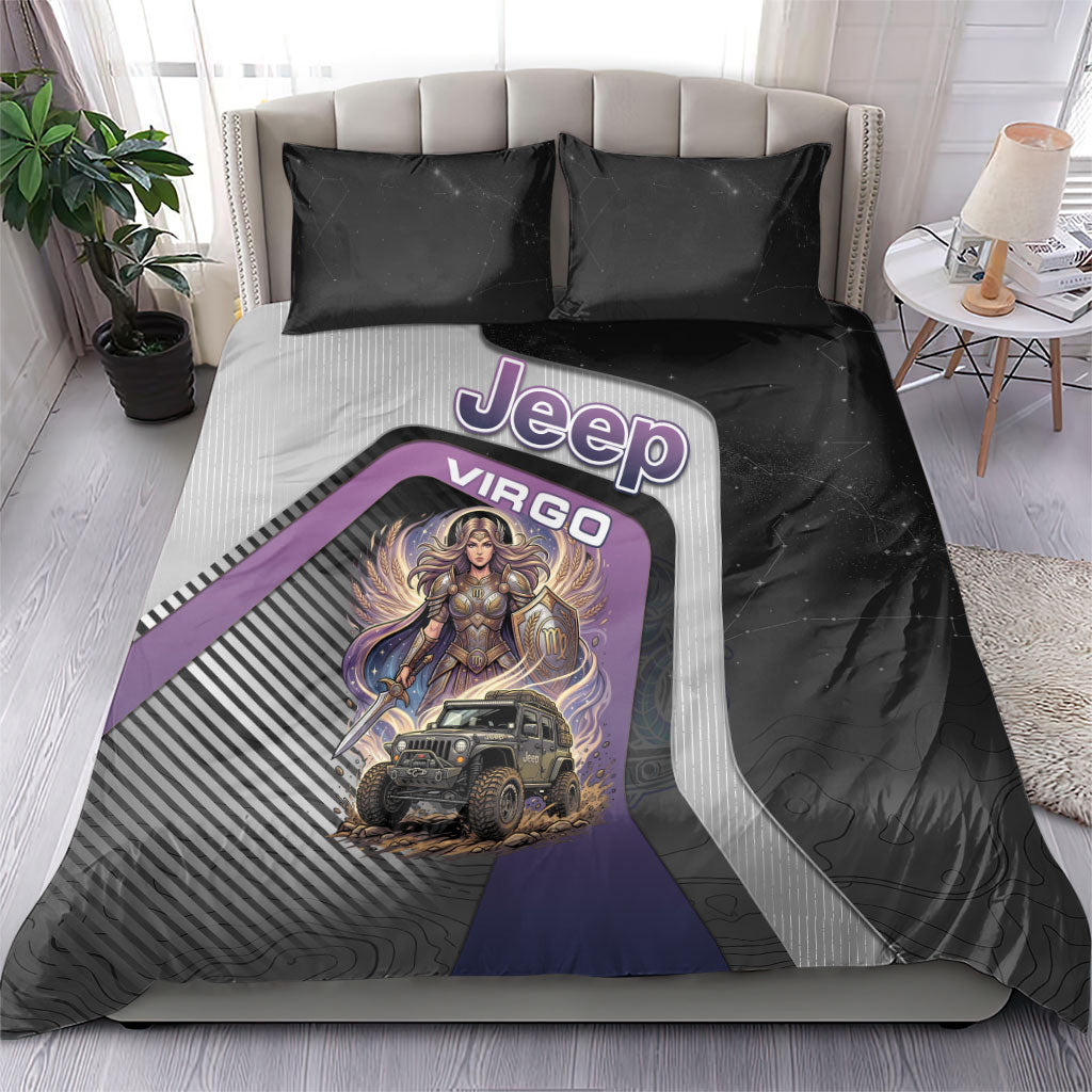Jeep Virgo Zodiac Bedding Set Celestial Maiden Warrior Off Road Mystic Purple Style