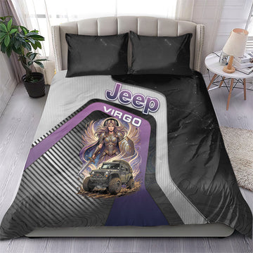 Jeep Virgo Zodiac Bedding Set Celestial Maiden Warrior Off Road Mystic Purple Style