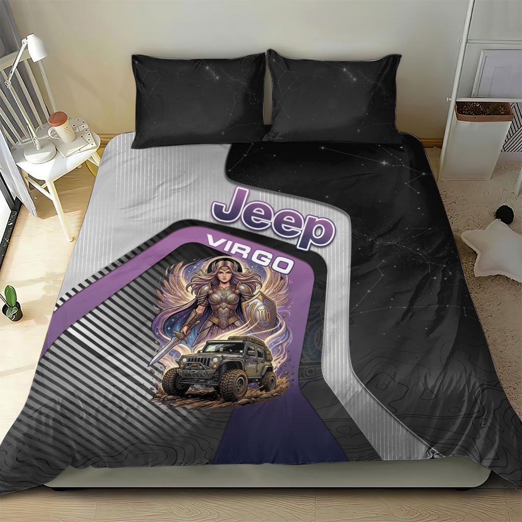 Jeep Virgo Zodiac Bedding Set Celestial Maiden Warrior Off Road Mystic Purple Style