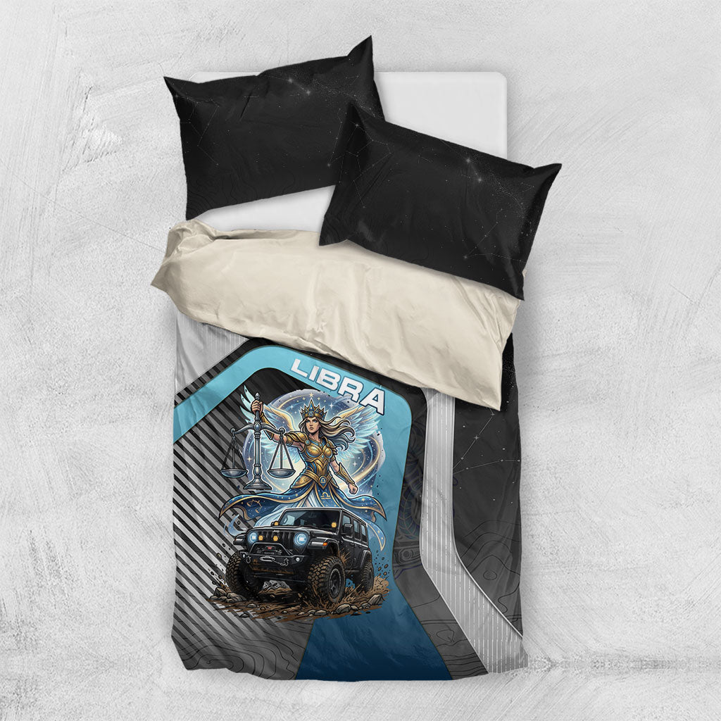 Jeep Libra Zodiac Bedding Set Justice Angel Balance Scale Off Road Celestial Blue Style