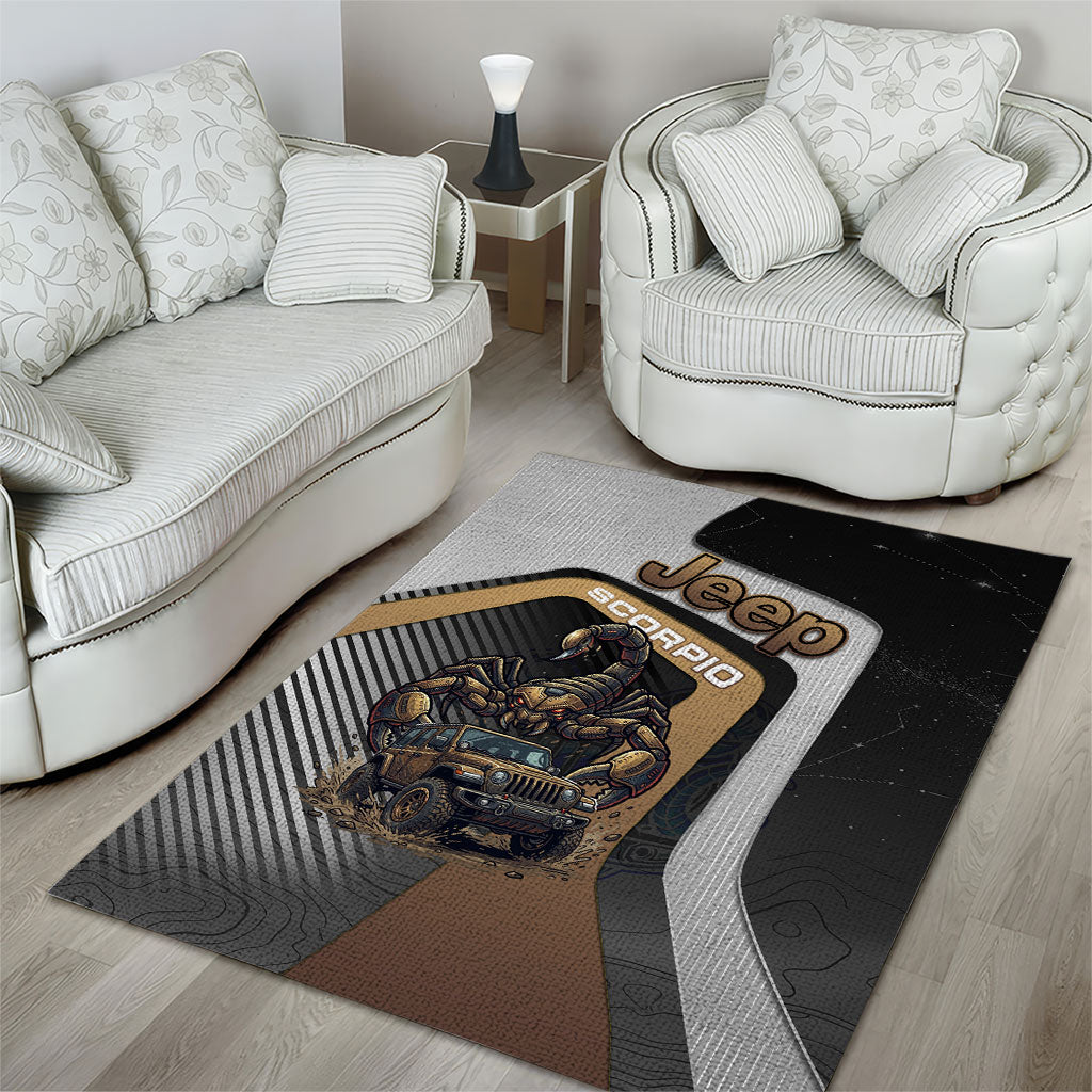 Jeep Scorpio Zodiac Area Rug Armored Scorpion Off Road Beast Dark Desert Style TS04