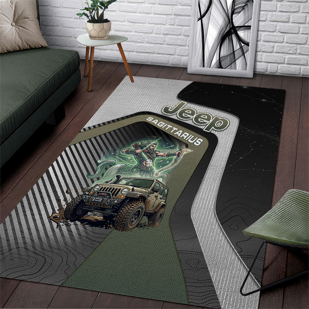 Jeep Sagittarius Zodiac Area Rug Archer Centaur Off Road Adventure Mystic Green Style TS04