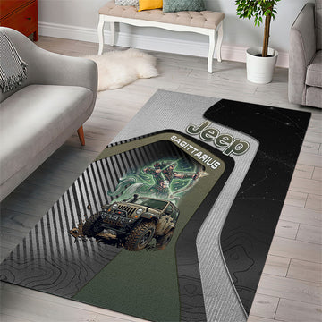 Jeep Sagittarius Zodiac Area Rug Archer Centaur Off Road Adventure Mystic Green Style TS04