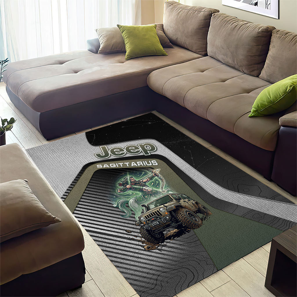 Jeep Sagittarius Zodiac Area Rug Archer Centaur Off Road Adventure Mystic Green Style TS04