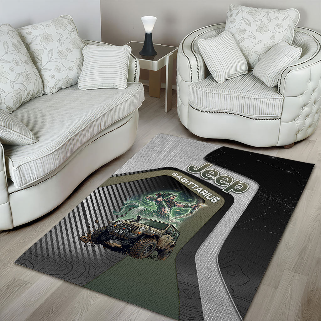 Jeep Sagittarius Zodiac Area Rug Archer Centaur Off Road Adventure Mystic Green Style TS04