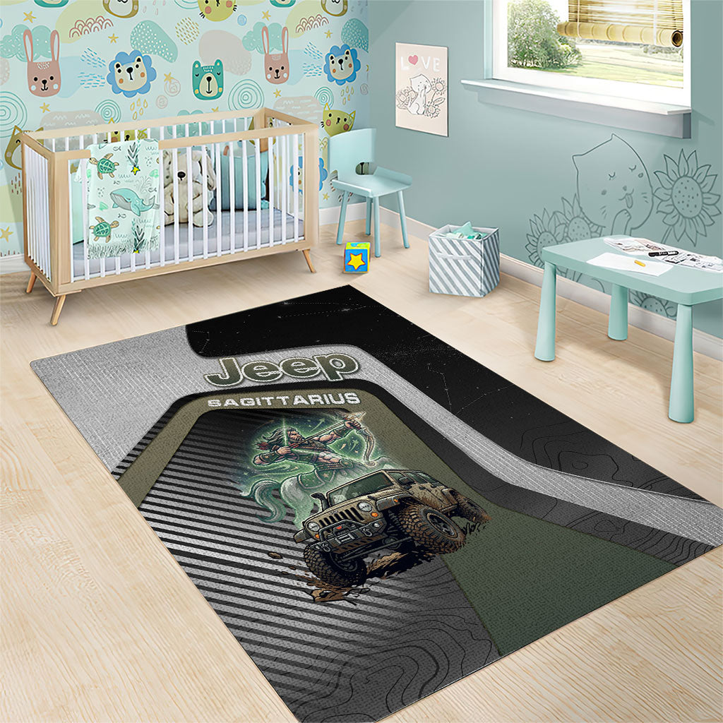 Jeep Sagittarius Zodiac Area Rug Archer Centaur Off Road Adventure Mystic Green Style TS04