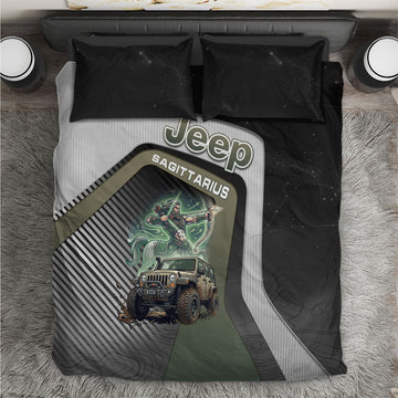 Jeep Sagittarius Zodiac Bedding Set Archer Centaur Off Road Adventure Mystic Green Style