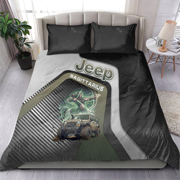 Jeep Sagittarius Zodiac Bedding Set Archer Centaur Off Road Adventure Mystic Green Style