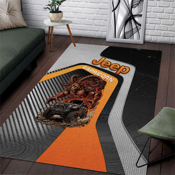 Jeep Capricorn Zodiac Area Rug Fiery Mountain Goat Off Road Beast Bold Flame Style TS04