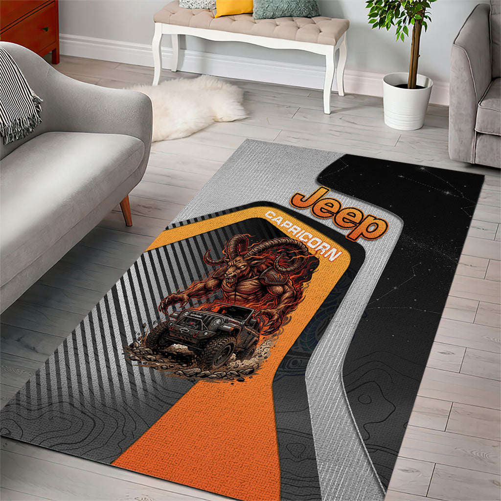 Jeep Capricorn Zodiac Area Rug Fiery Mountain Goat Off Road Beast Bold Flame Style TS04