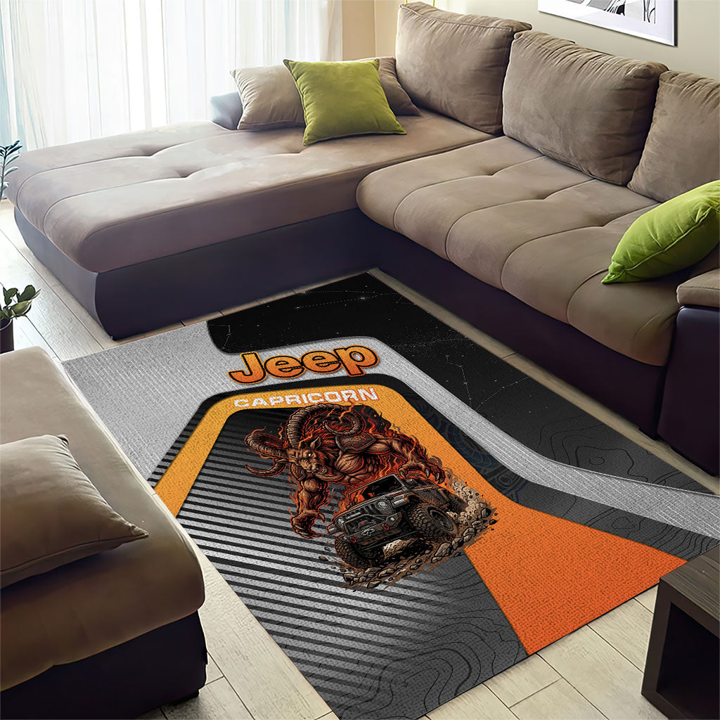 Jeep Capricorn Zodiac Area Rug Fiery Mountain Goat Off Road Beast Bold Flame Style TS04