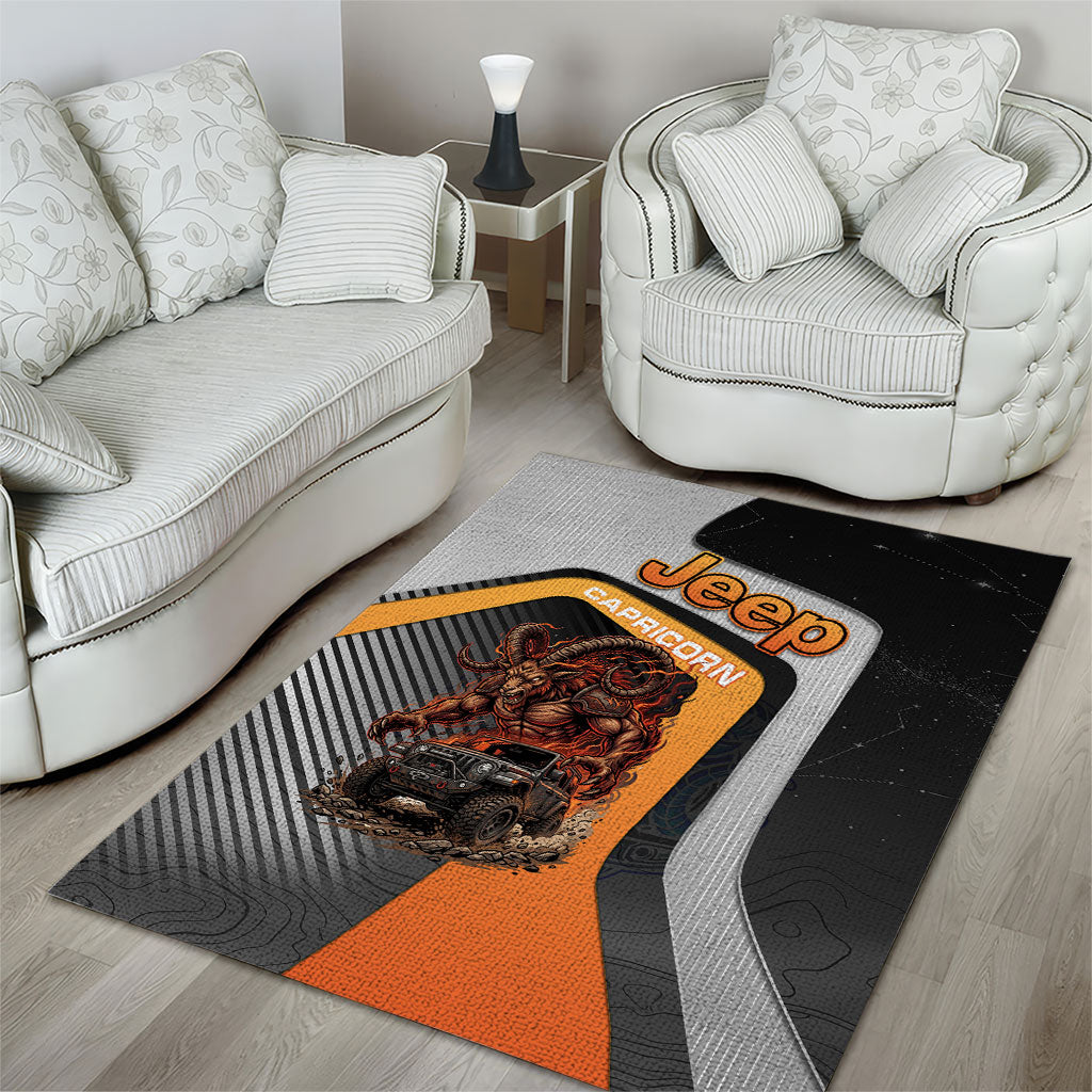 Jeep Capricorn Zodiac Area Rug Fiery Mountain Goat Off Road Beast Bold Flame Style TS04