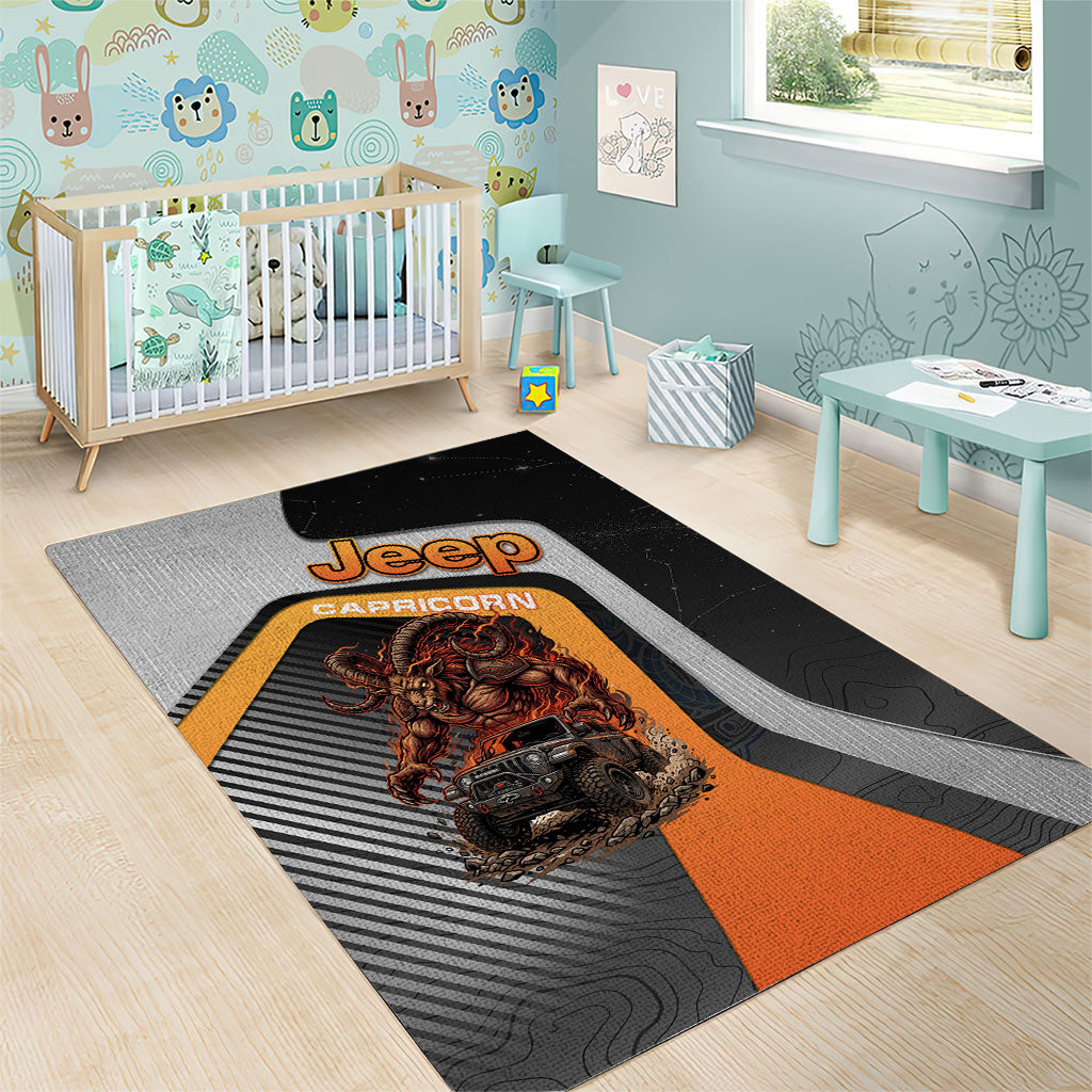 Jeep Capricorn Zodiac Area Rug Fiery Mountain Goat Off Road Beast Bold Flame Style TS04
