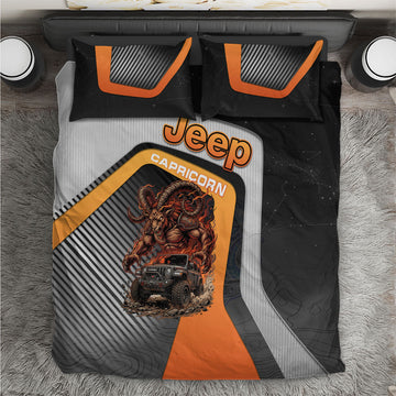 Jeep Capricorn Zodiac Bedding Set Fiery Mountain Goat Off Road Beast Bold Flame Style